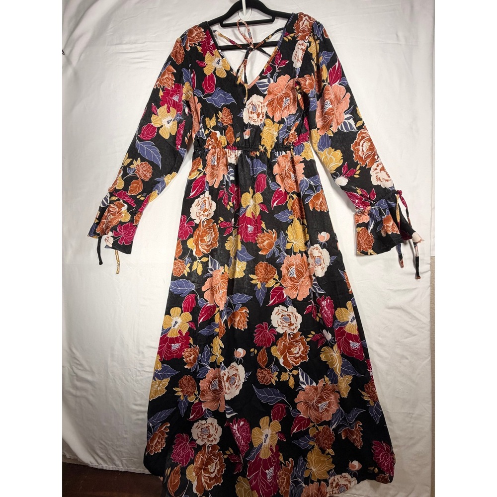 Band of the Free Floral Maxi Dress Womens Small Black Orange Excellent High Low